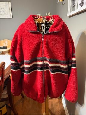 Free Country Red Sherpa Zip-Up with Stripe Accents - Men